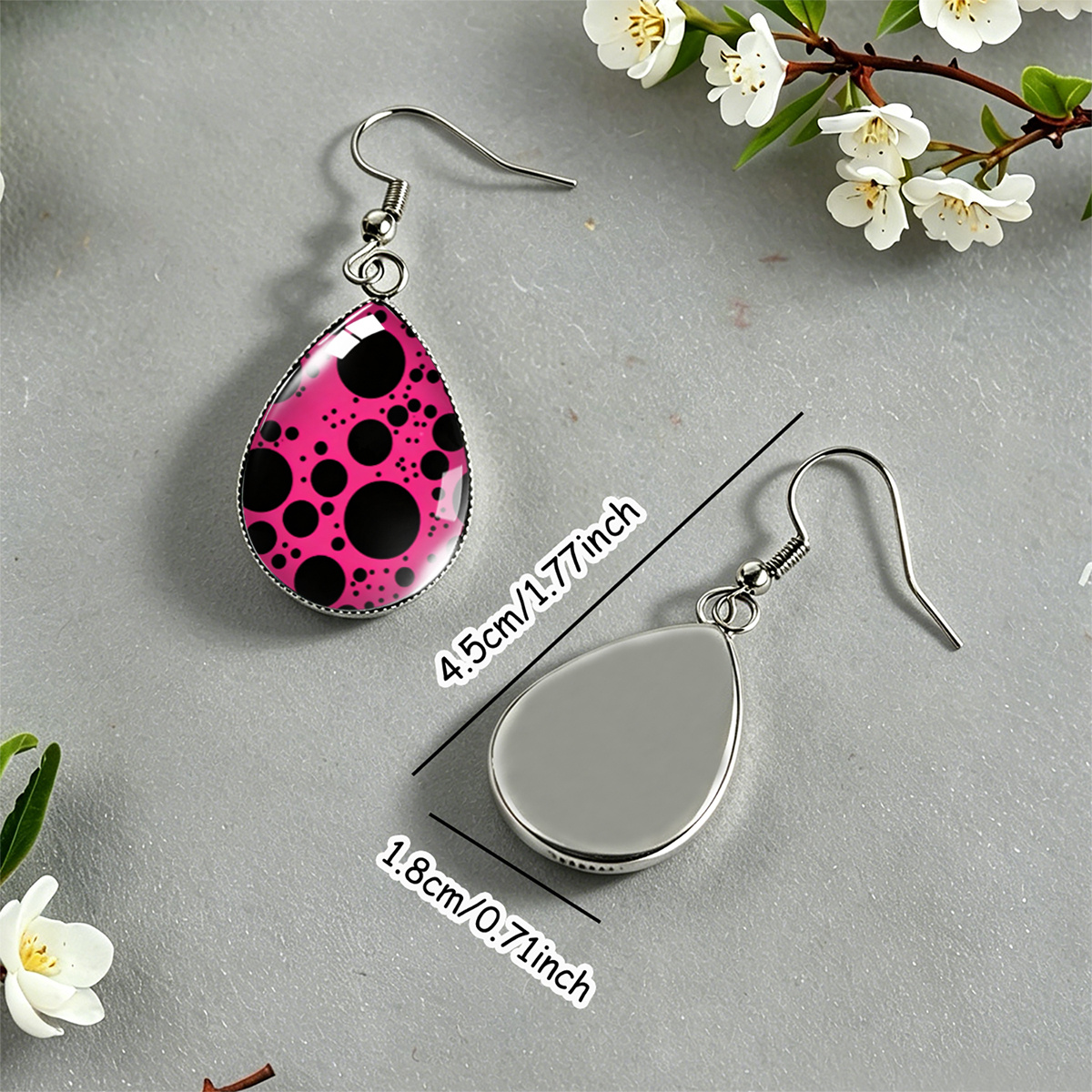 Women's Rose Pink and Black Polka Dot Teardrop Earrings