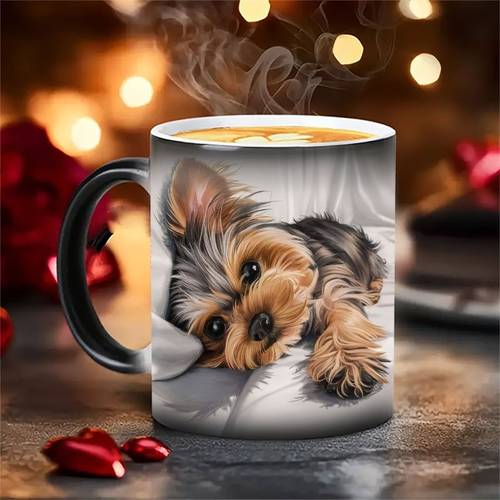 taza mágica de 1 pieza de yorkshire terrier que de color con activación por con , adecuada para amantes de , taza de cachorro adorable, taza térmica novedosa para café y té, regalo para de yorkshire terrier, no requiere montaje para uso en