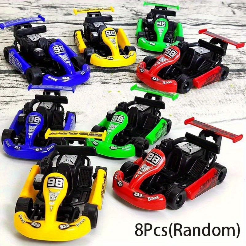 Image of 8pcs Mini Plastic Car Pull Back Colorful Cartoon Racing Model Kart Racing Car Birthday Event Party Favors Christmas And Halloween Surprise Gifts Piñata School Prizes (random)