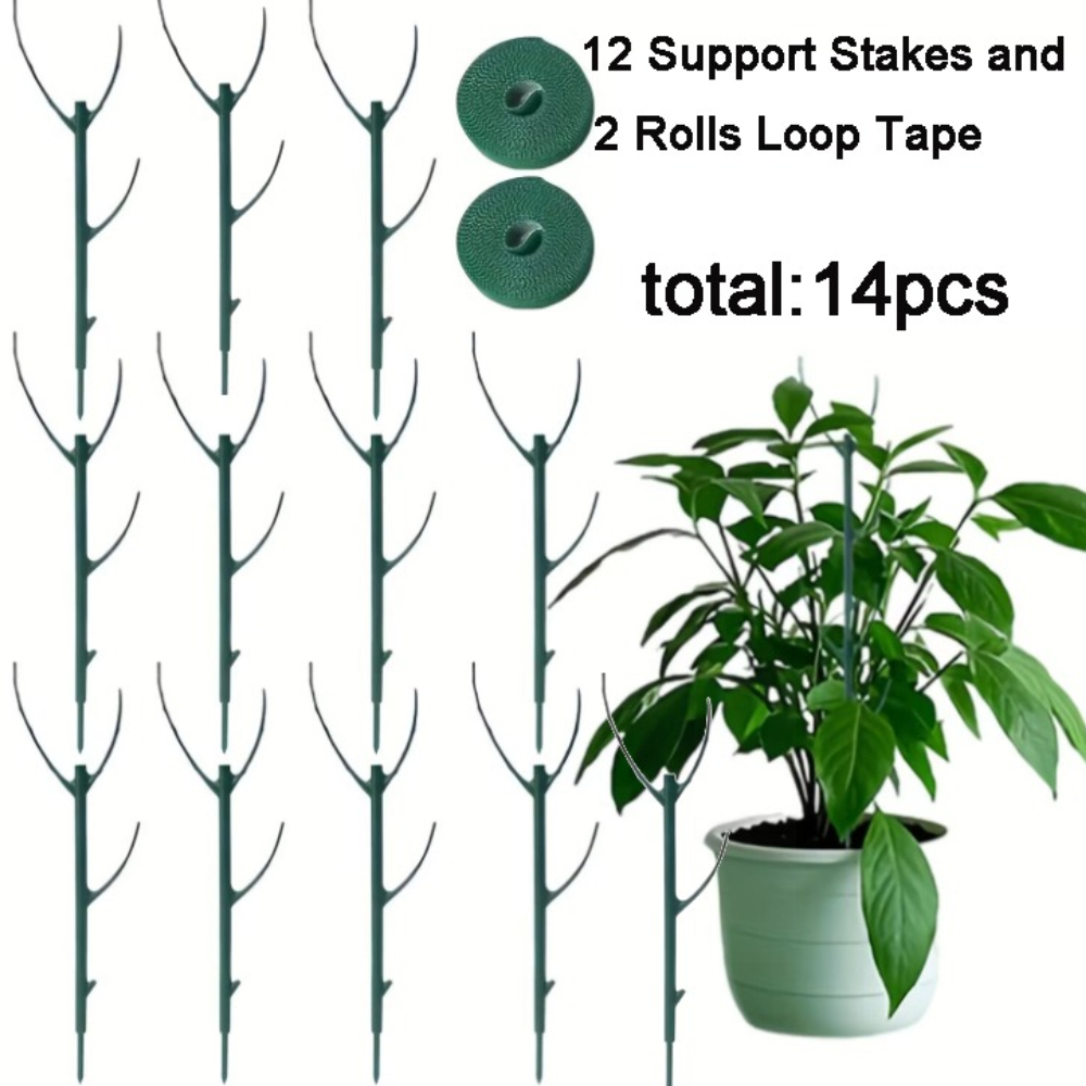TEMU Lot de 14 tuteurs pour plante Monstera, comprenant 12 tuteurs et 2 rouleaux de ruban à boucle. Tuteurs hauts empilables avec attaches à boucle,