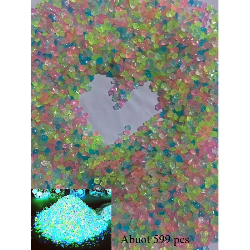 TEMU 599pcs / 0.024 Lbs, Luminous Stone Size 0.197 Inches. Sunlight Makes The Stones Glow In The Dark, Colors Are Random. Large Luminous Stones, Glow