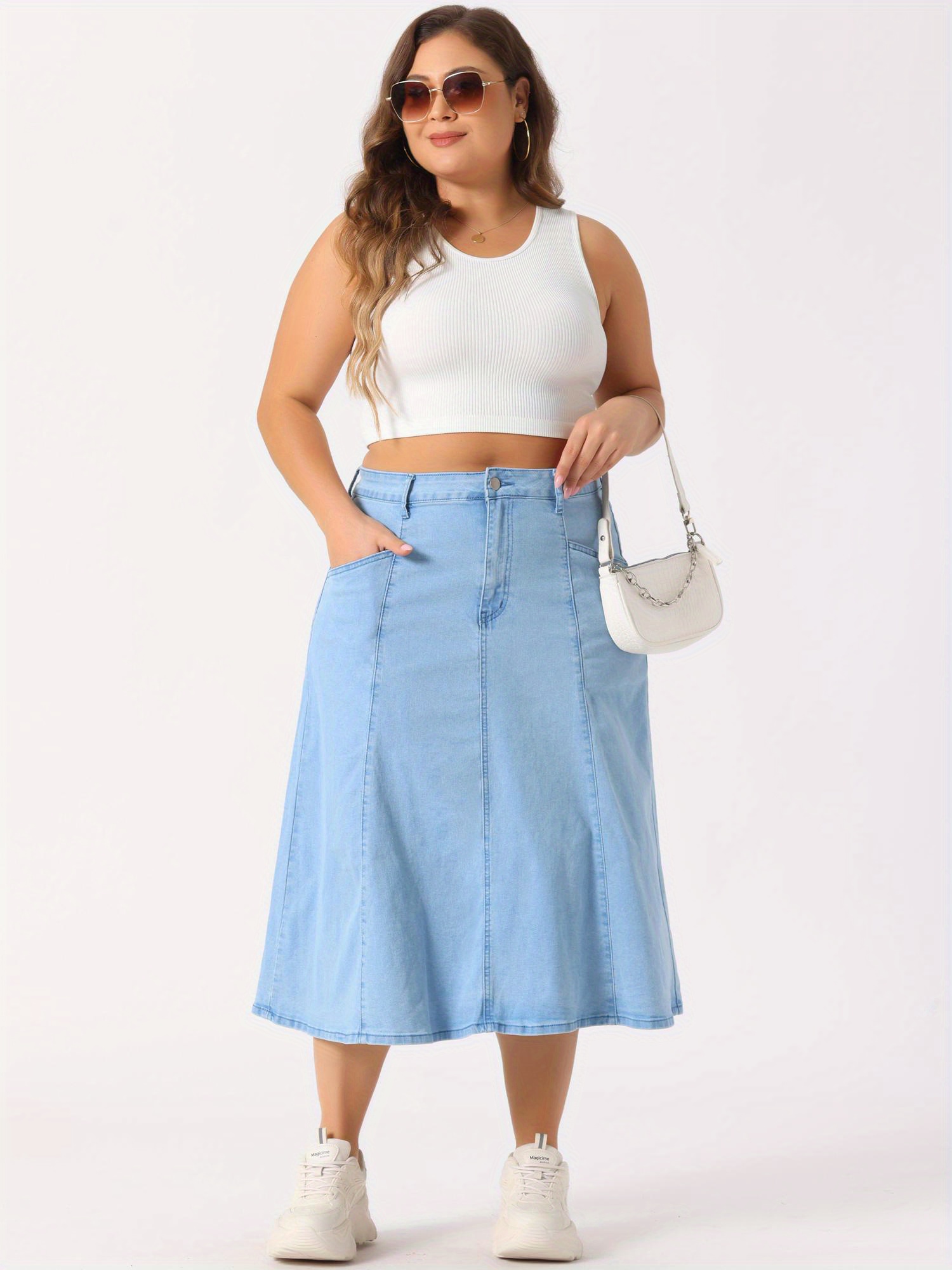 women s plus size denim skirts vintage high waist pockets a Temu