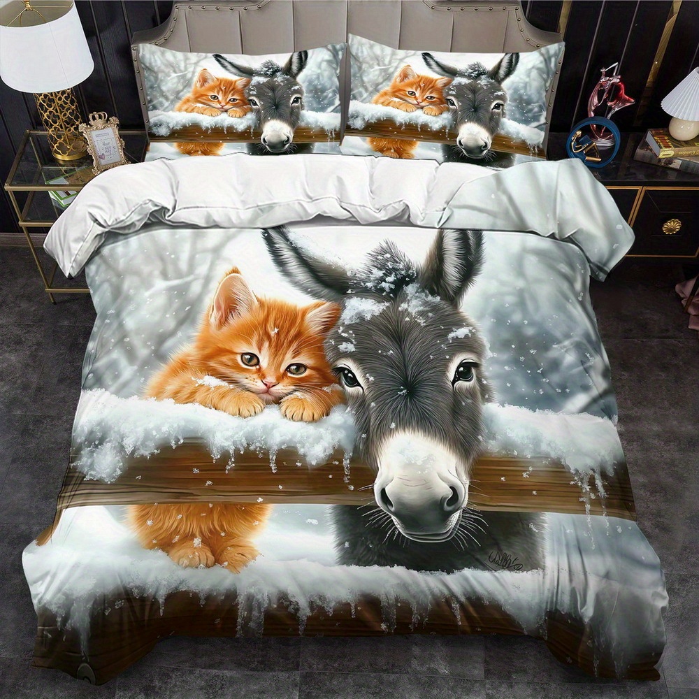 

Theme Set - 2/3pcs, , Comfortable And , Cat Pattern Printed Bedding Set, Printed Set, 100% Washable, Suitable , Suitable For Bedroom Or , Including 1 + 1 Pillowcases, Does Not