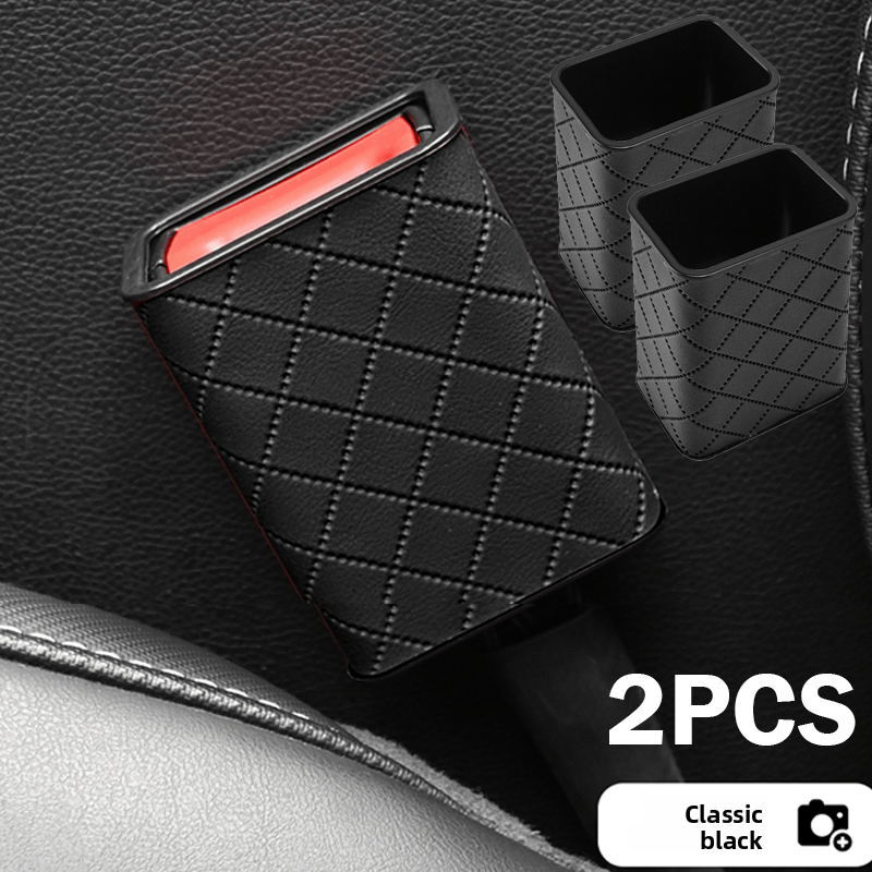 Image of 2pcs Car Seat Belt Covers - 3d Faux Leather Material, Anti-collision And Anti-vibration, Silent, Practical Interior Protection Additions. Universal Fit For 99% Of Car Models