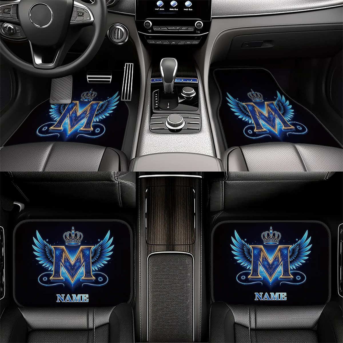 TEMU Set Tappetini Auto Personalizzati con e Corona e Oro, Design Stampato Personalizzato - Accessorio Interno da Pulire - Adatti per Auto, Camion e