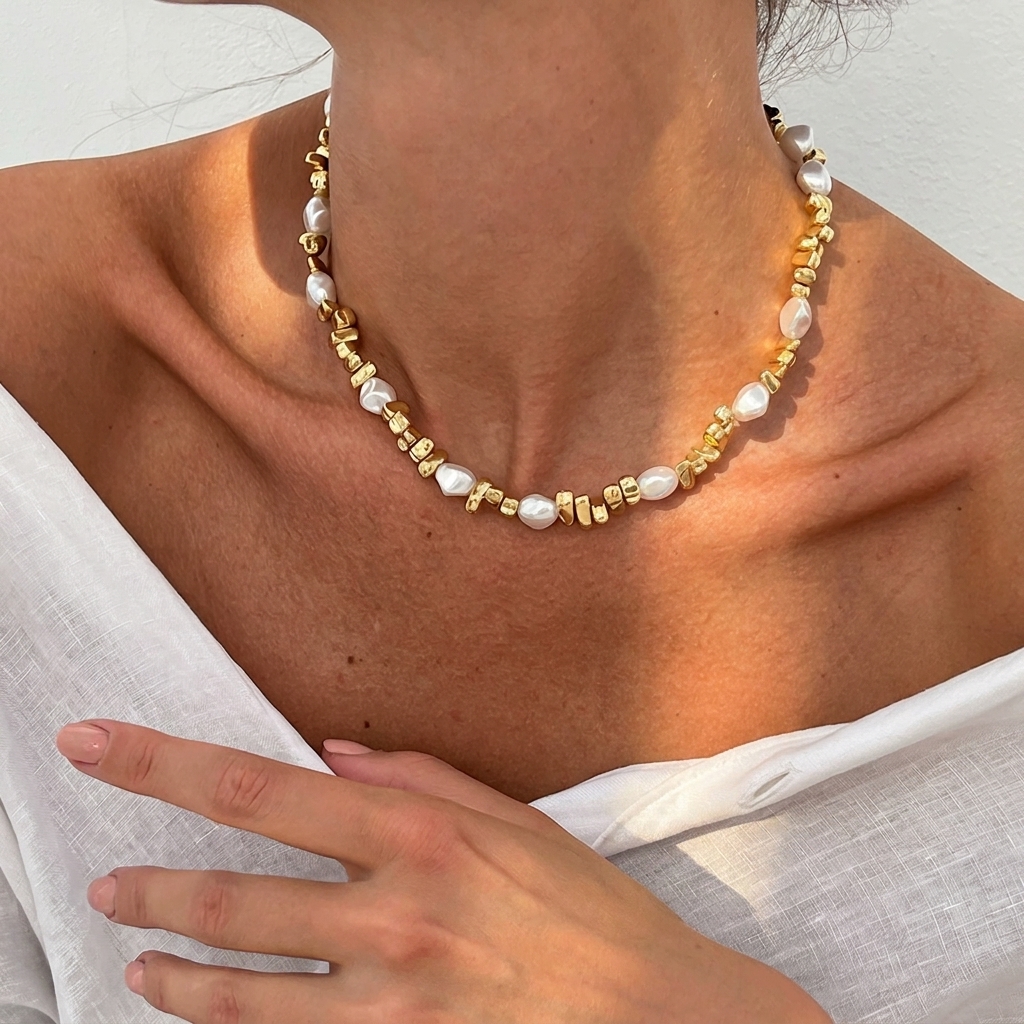TEMU 1 pieza Collar MANFANST para mujer - Gargantilla asimétrica de empalme dorado roto de tono francés, irregular, adecuada para boda, uso , regalo,
