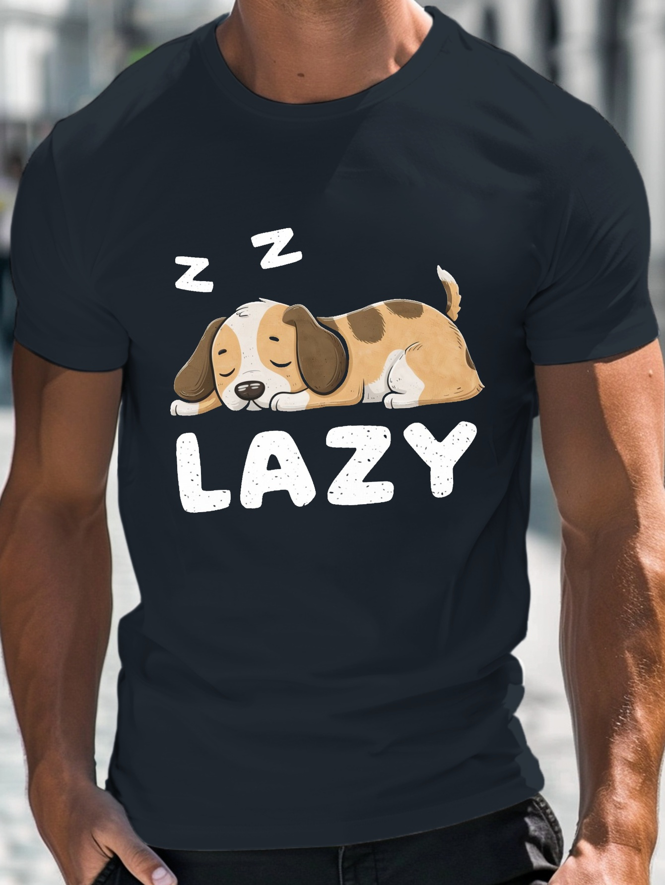 illustration a lazy sleeping dog print a mens round neck Temu Oman