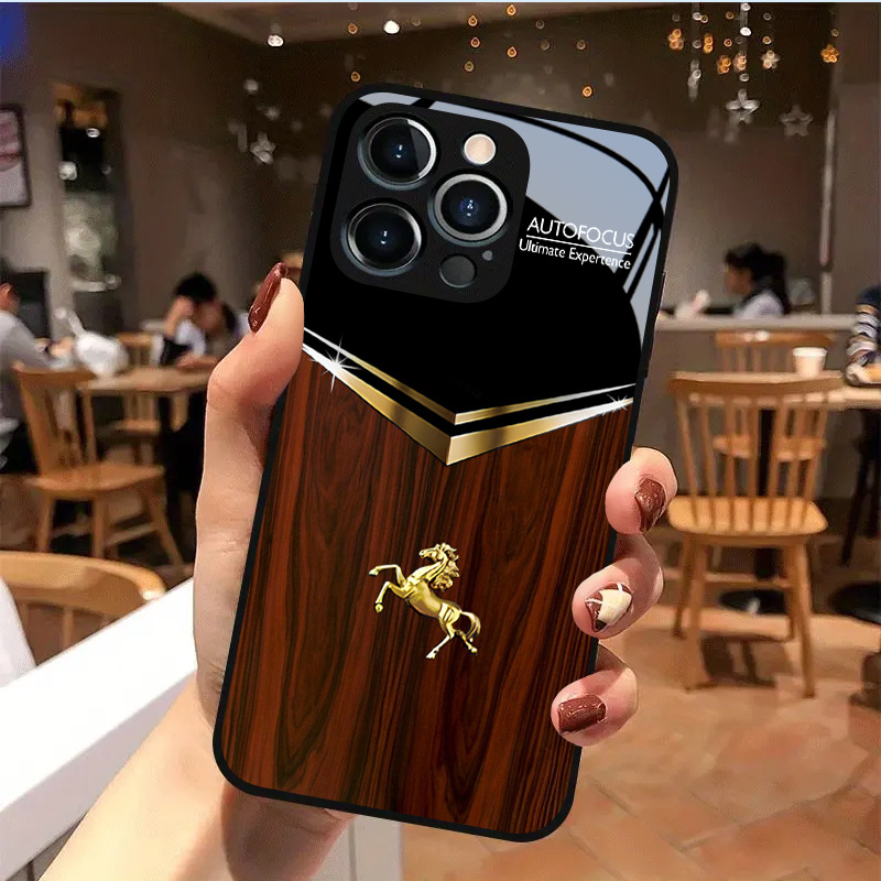 TEMU Phone Case - Black Grain Horse Shows 1 Pattern Tempered Glass For Iphone 17, 17pro, 17promax, Iphone 16, 16pro, 16promax, Iphone 15, 15pro,