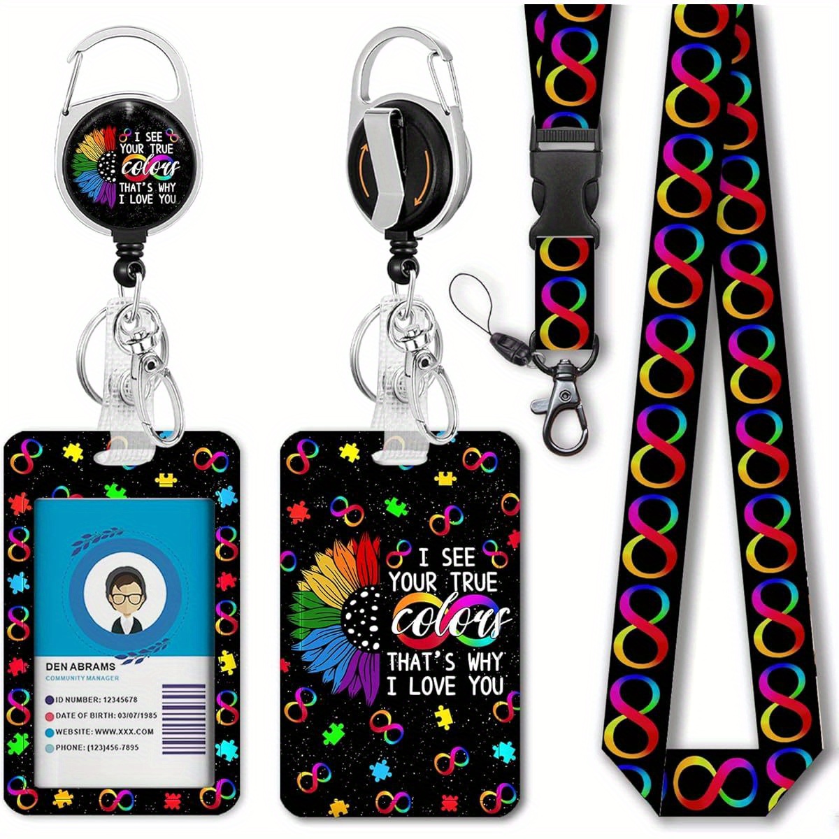 Retractable Badge Reel Lanyard – Vertical ID Card Holder With Carabiner & Breakaway Strap For Work, Nurse, Office