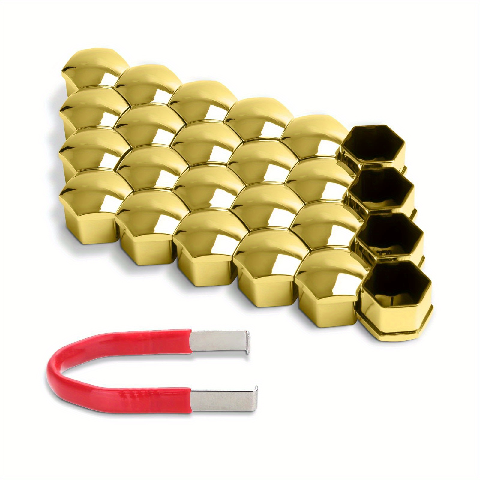 24pcs Abs Caps With Tool - Golden Snap- Covers Compatible For,,, For Most 17mm Wheel Bolts, Wheel (fits Oem 17mm Hex)