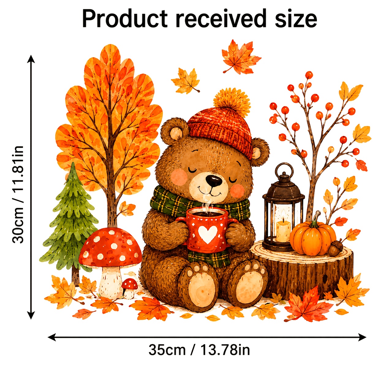 TEMU 2d Flat, 2d Autumn Forest Bear Themed Static Cling Window Decals, Static Adsorption Without Adhesive, Residue-free And Reusable For Glass Door &