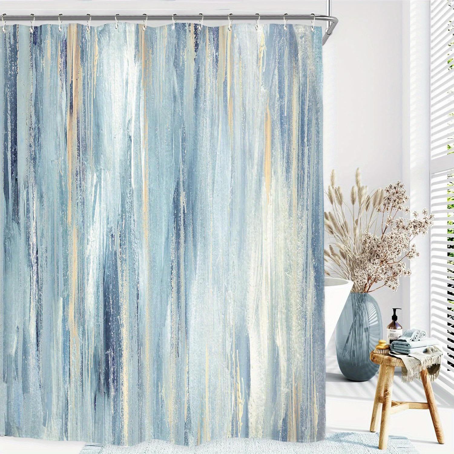 1pc A Blue-gray Abstract Shower Curtain Featuring A Modern Aesthetic With Stripes And A Contemporary . Made From Durable Polyester Fabric