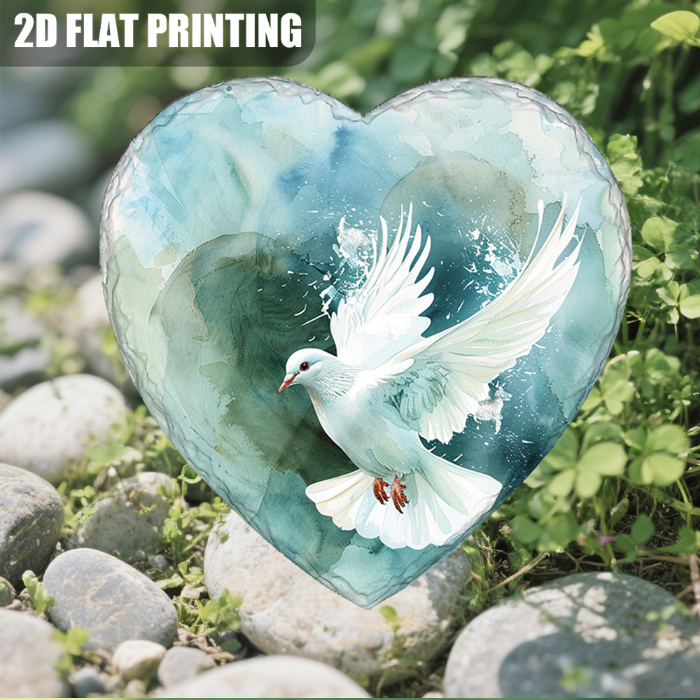 TEMU Plaque commémorative plate 2D en plastique, grande taille, de cœur, 1 pièce, de blanches et de pigeons - Élégant fond aquarelle bleu, convient