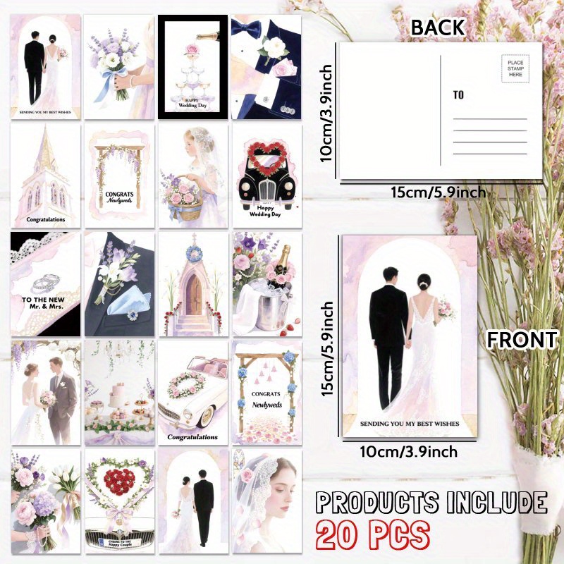 TEMU 20 cartes postales romantiques pour mariage et occasions spéciales, cadeau unique à pour famille & amis, félicitations, vœux