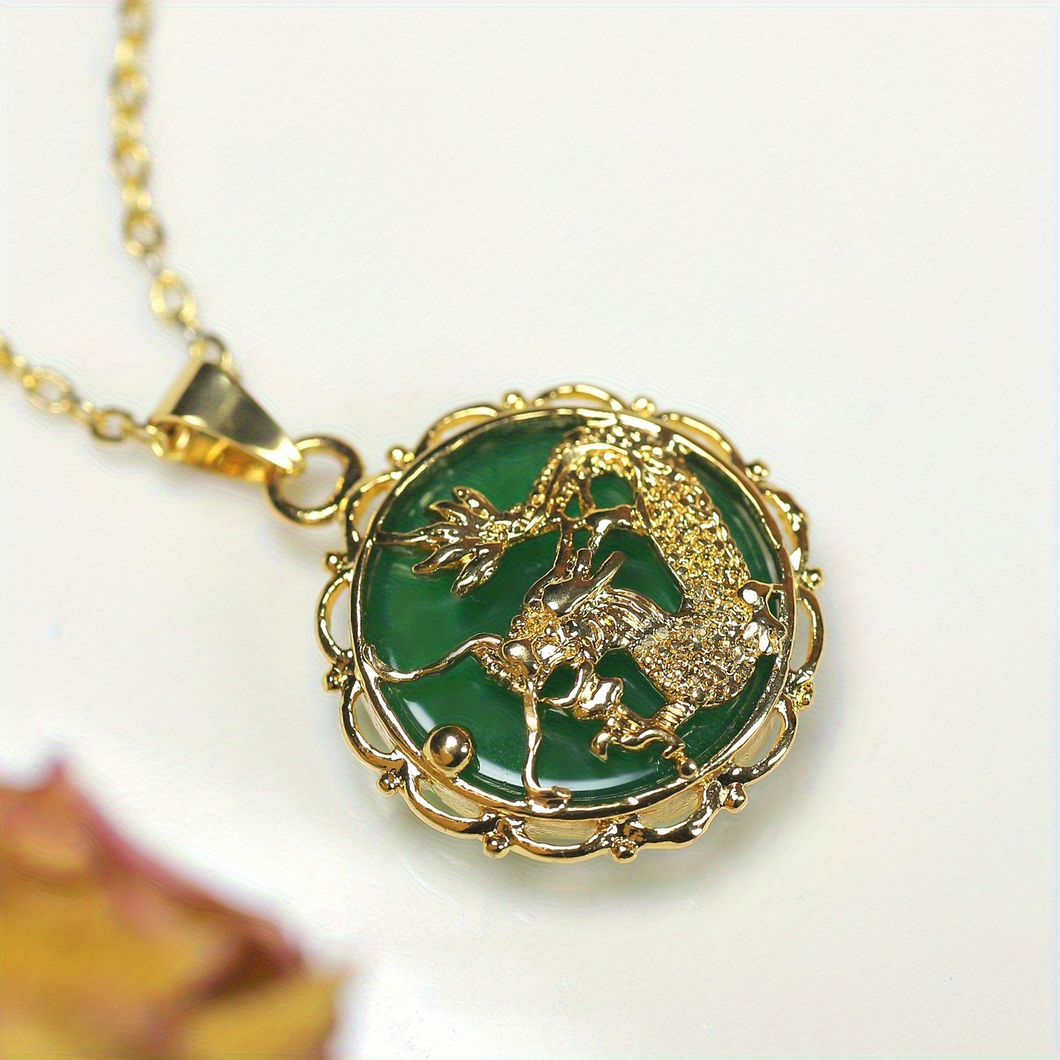 TEMU Natural Stone Inlaid Dragon Pendant Necklace For Women, Men And Women's Jewelry, Holiday Gift, Halloween, Christmas, Best Gift