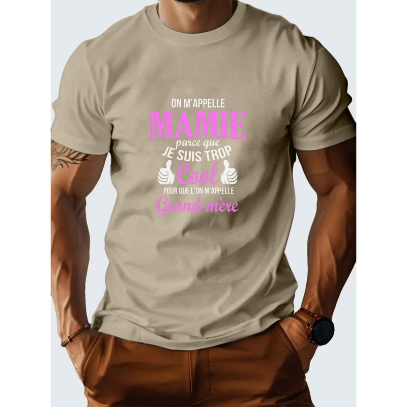 

T-Shirt Décontracté pour Homme à Manches Courtes avec Imprimé 'Mamie' Unique - Polyester Respirant, Col Rond, pour l'Été