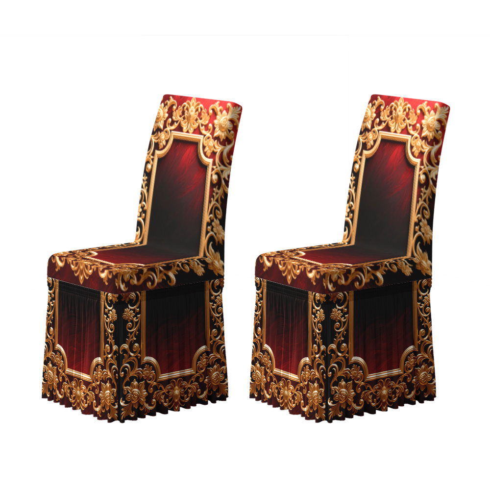 TEMU Printed Skirt Chair Cover, Red And Golden Floral Print Skirt Chair Cover, Luxurious And , Adds And To Seating. Suitable For Kitchen Dining Room,