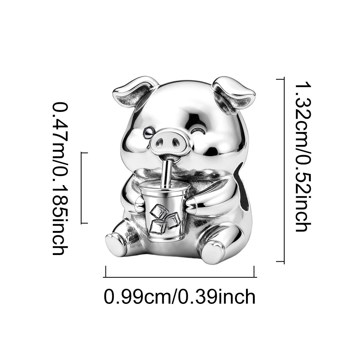 925 Silver Plated Pig Bead Charm for DIY Jewelry Making