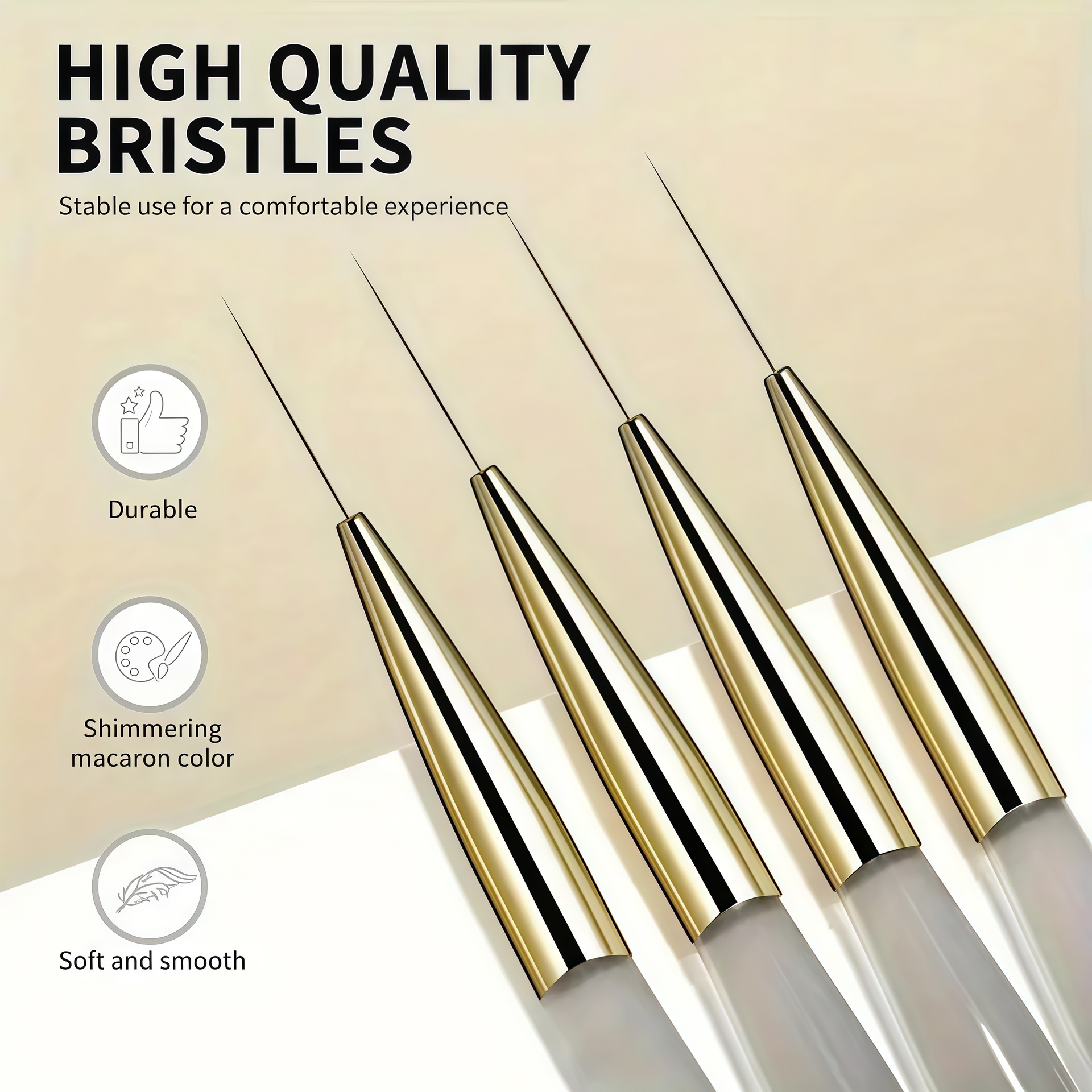 TEMU 4pcs Detail Brush For Nail Art- A Golden Copper Wire Painting Pen Designed For , Floral Effects, And - Professional Nail Tool And Supplies