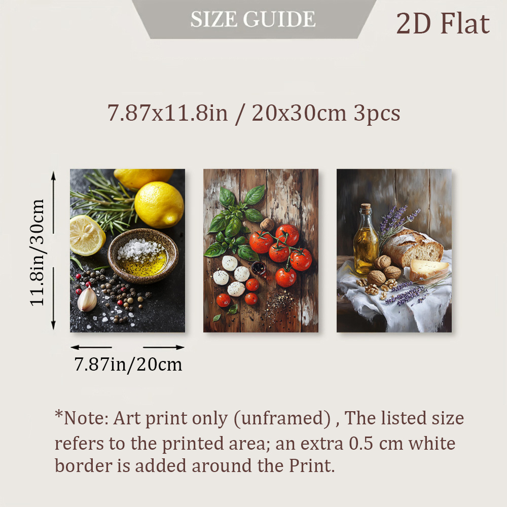 TEMU 2d Flat, 3pcs Unframed Rustic Kitchen Wall Art, Wall Decor Poster, Gourmet Display Wall Arts, Country Decorations Prints, Modern Canvas