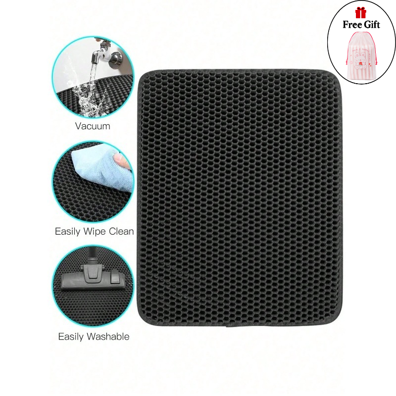 TEMU 2pcs Set: Double-layer Cat Litter Mat   1 Free Strawberry Bunny Storage Bag. -slip Pet Prevents Sand From Escaping, 's A Cat/dog Toilet Mat
