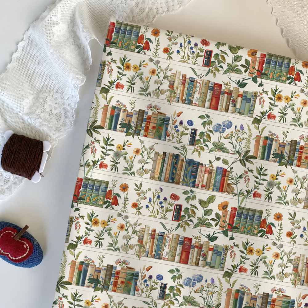TEMU 1pc Retro Book And Pattern Printed Digital Transfer Fabric, Available, Soft And Comfortable Fabric, Polyester Handcraft Cloth, Suitable For