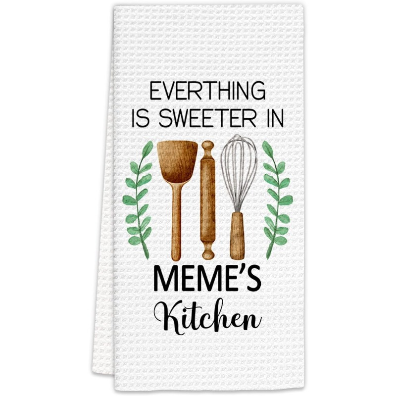 

1pc Soft Polyester Kitchen Towel, 18x26 Inch, Machine Washable, Cartoon Themed, Square Woven Dish Towel With " Is In Meme's Kitchen" Design, Ideal Gift For Grandma