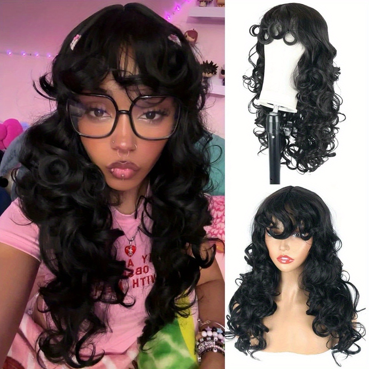 Human Hair Clip-In Bangs with Body Wave Headband Wig Amazon.com : 14inch Body Wave Human Hair Bangs Wavy Human  main image 3