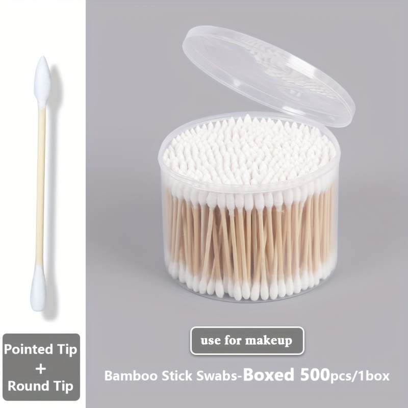Image of 500 Round Spiral Thick Tip Cleaning Swabs With Sturdy Wooden Sticks, Soft 3-inch Ear Swabs, Packaged In A Storage Box Or Bag.