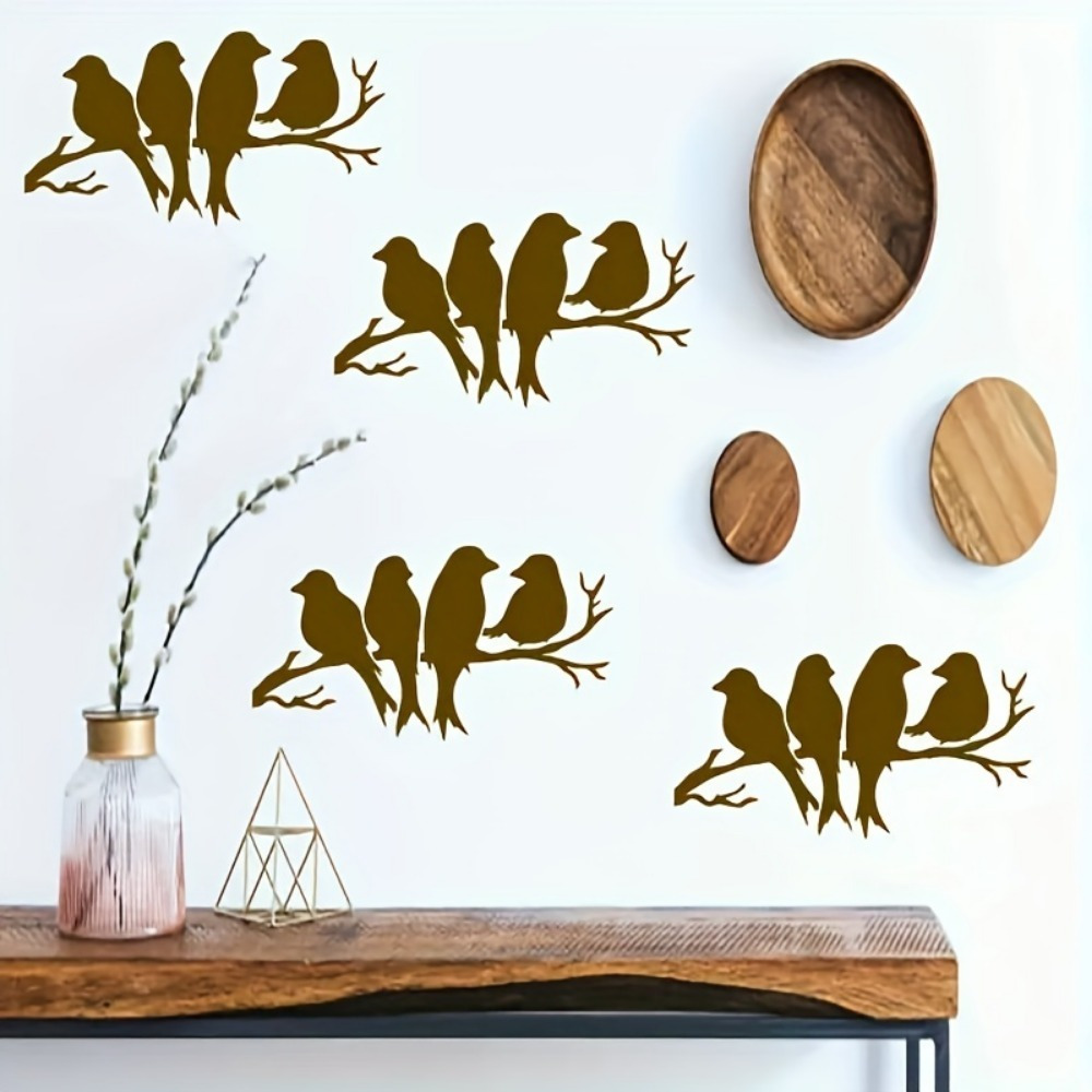 

A4 Size Branch With 4 Birds Pattern Stencil, And Plant Design, Reusable, Other Plastic Material, For Diy Crafts On Wood, Fabric, Paper, Walls, Canvas, And Floor