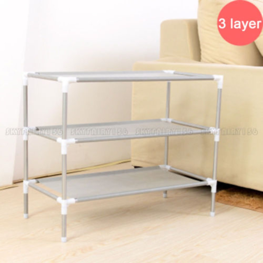 

1pc 3-tier Metal Shoe Rack With Non-woven Fabric Shelves, Easy , For Room Types, Storage Organizer With Detail