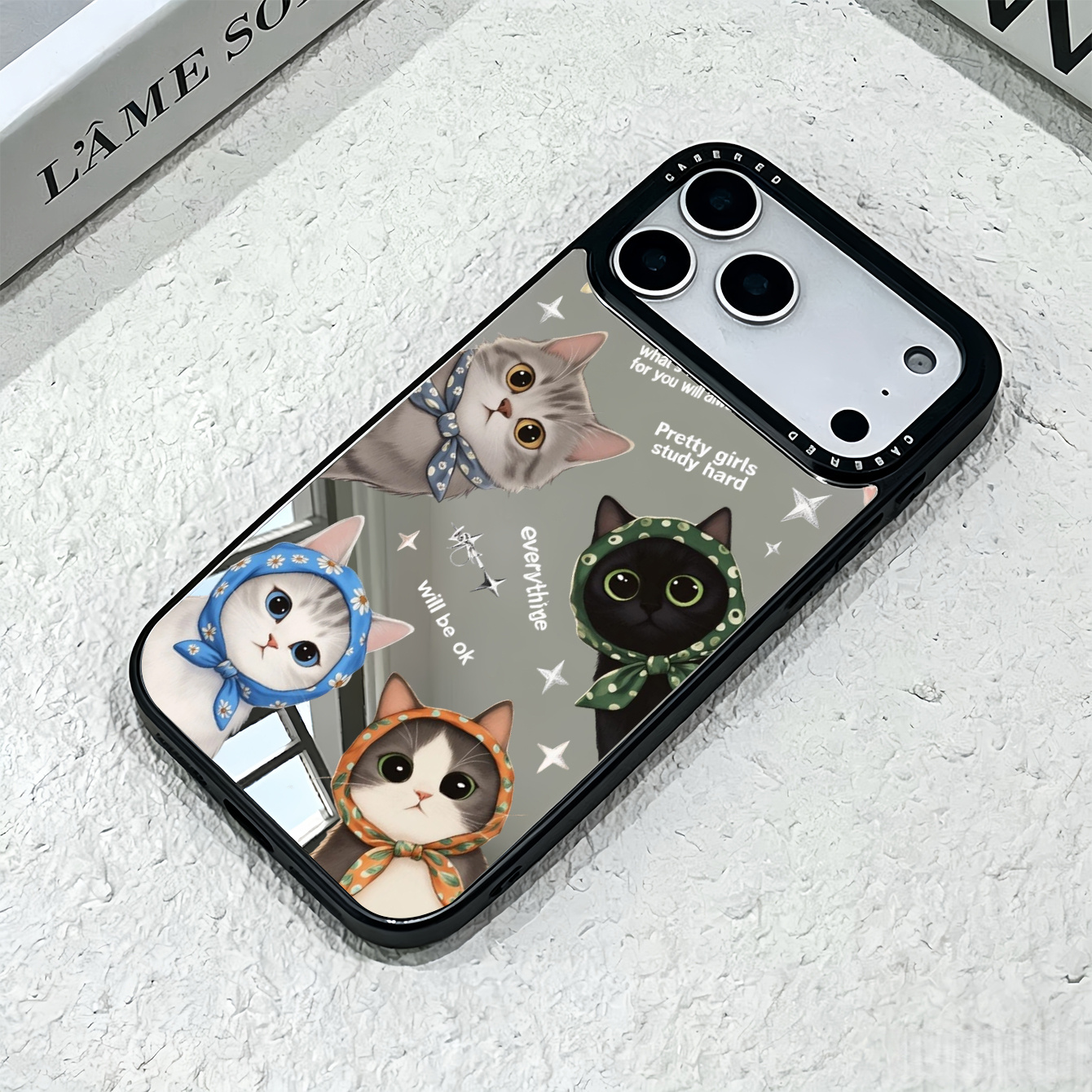 TEMU Phone Case - Cute Headscarf Cat Print Mirror Phone Case Anti-scratch Anti-drop Wear-resistant Protective Cover Suitable For 14 Series 15 Series