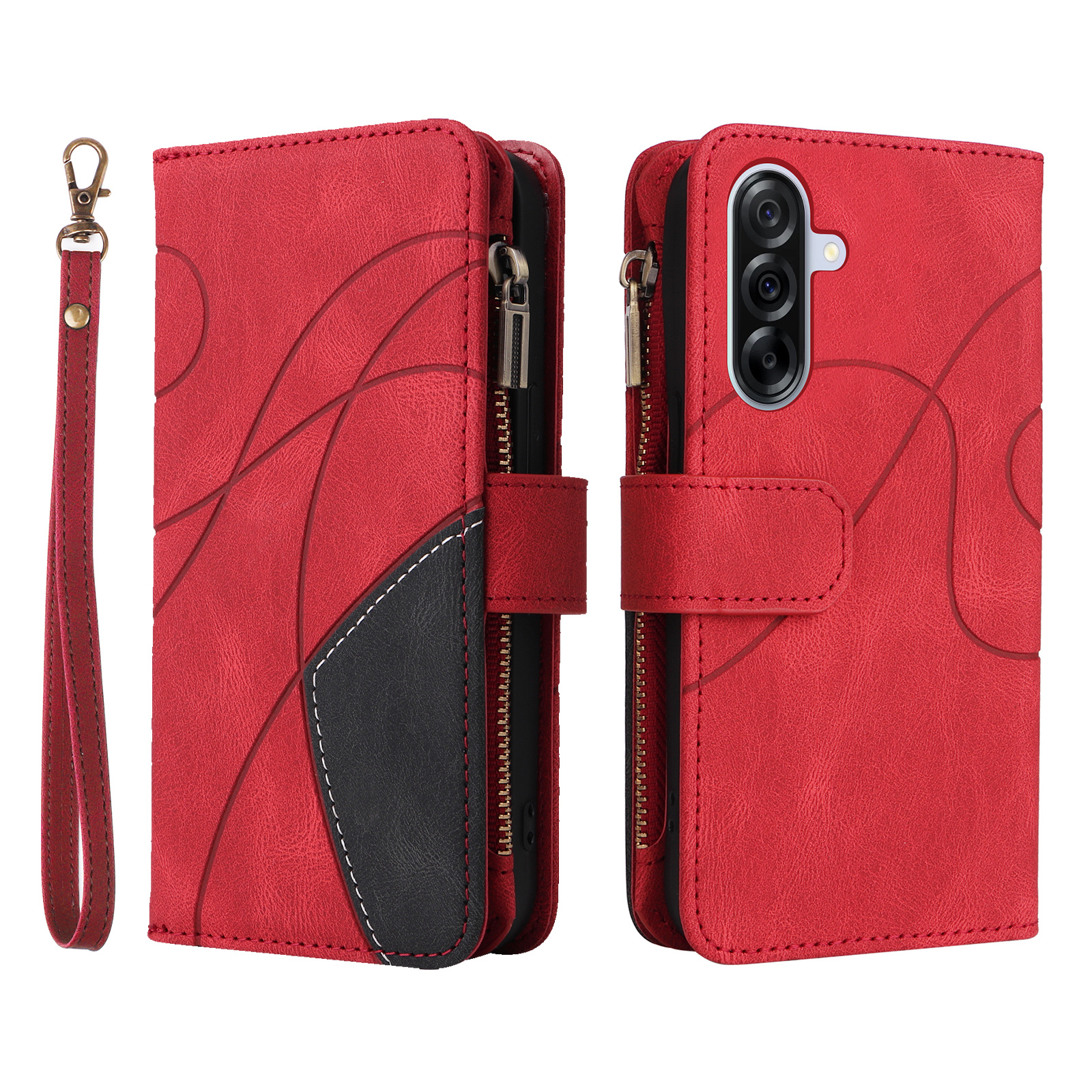 TEMU Phone Case - A Unique, Lightweight, And Minimalist Red Wallet-style Phone Case With -card Zipper Design, Suitable For Men And Women As A