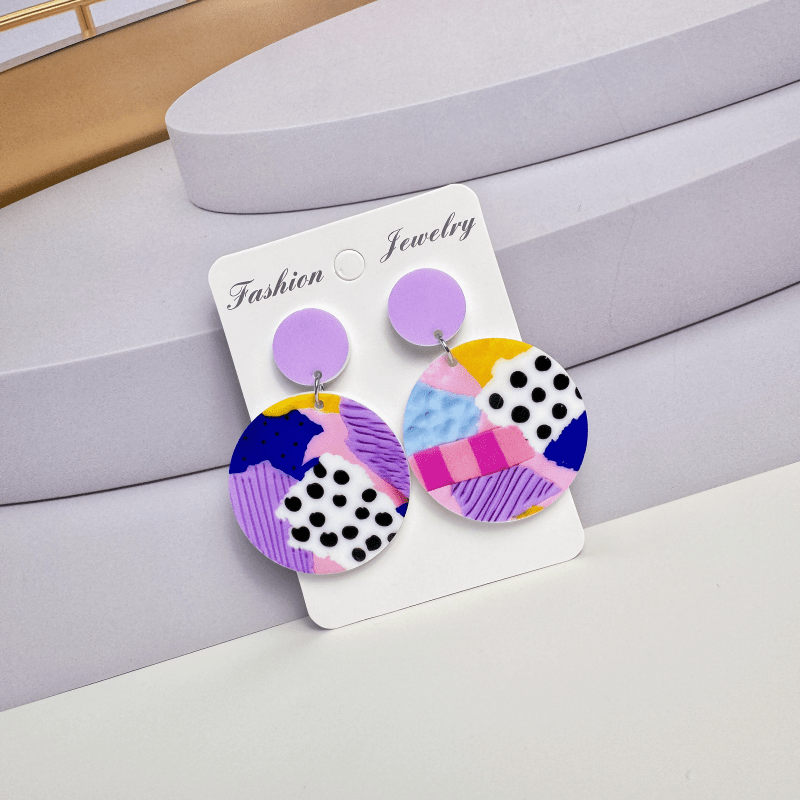 Women's Macaron Acrylic Irregular Color Palette Circular Pendant Earrings