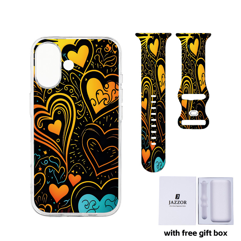 Heart-Shaped Love Pattern Phone Case and Watch Band Combo Gift
