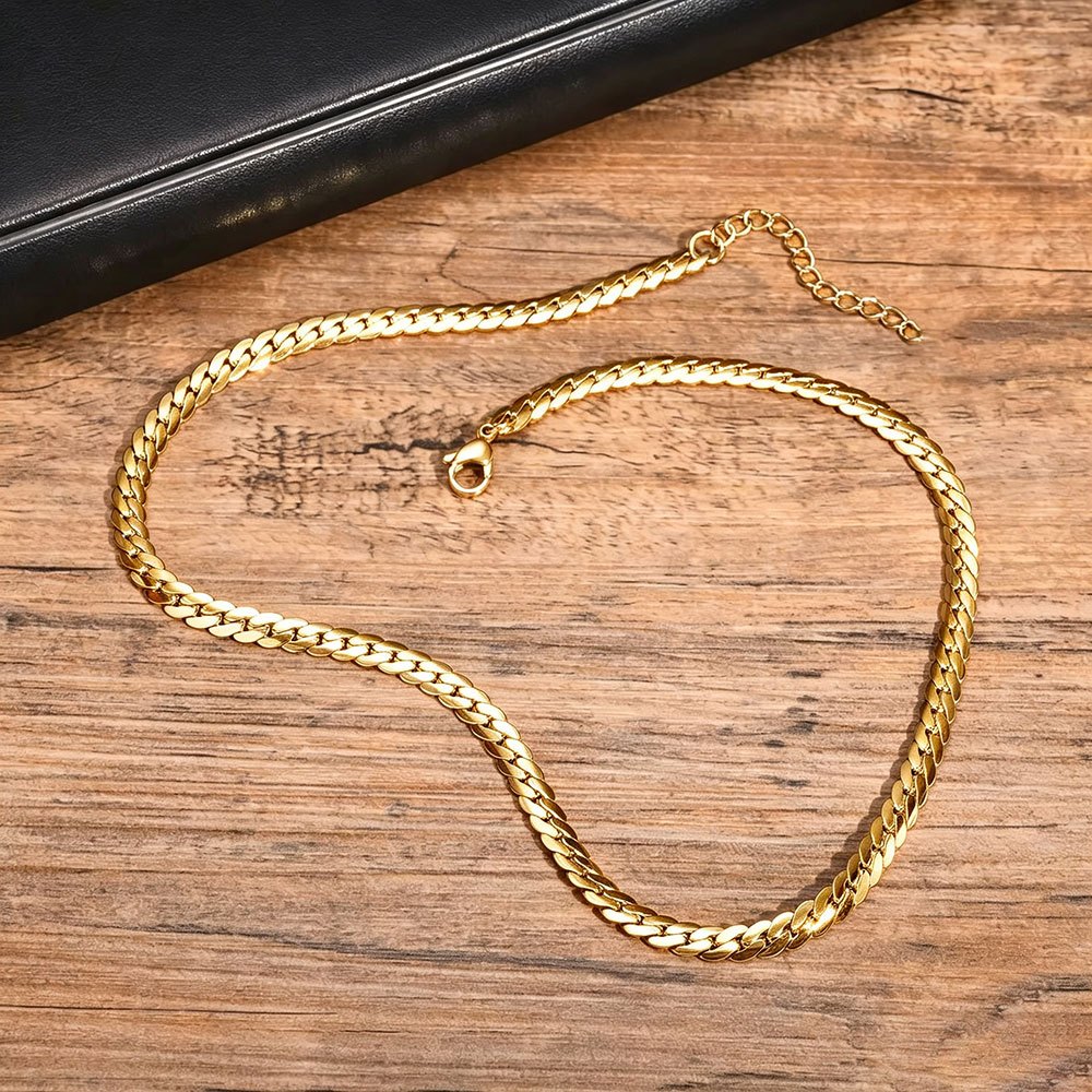 Minimalist Flat Cuban Link Chain Necklace, Unisex