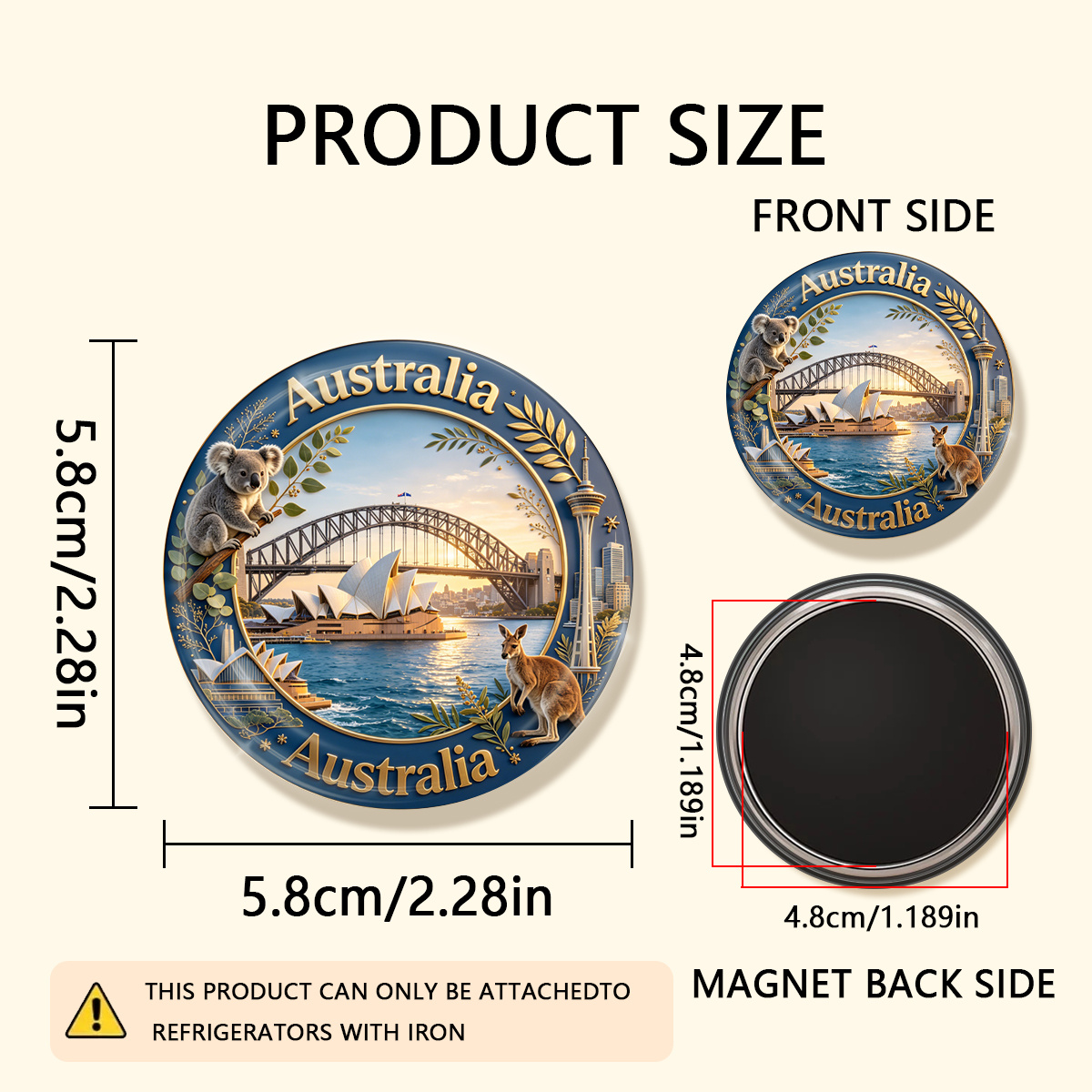 TEMU 1pc 2d Flat Australia Durable Round Fridge Magnet, Suitable For Photos, Postcards, Etc. To , As A Kitchen Decoration., 2d Flat