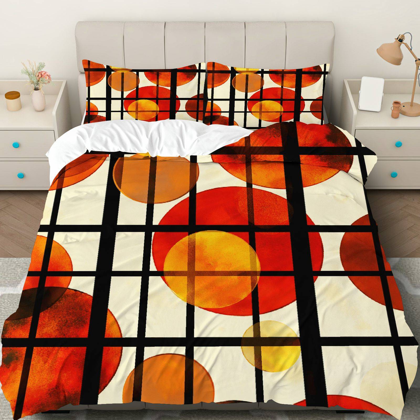 ensemble de housse de couette 3 pièces géométrique abstraite colorée art moderne | 1 couette + 2 taies doreiller, polyester, lavable en machine, convient pour chambre à coucher, chambre  , dortoir, studio
