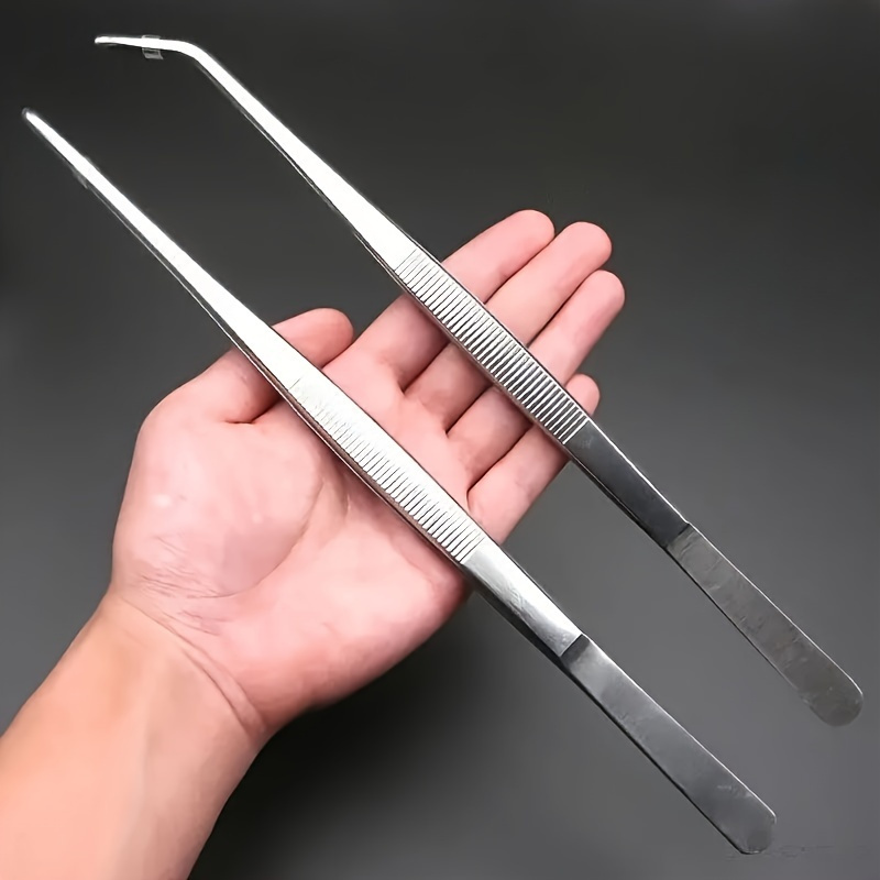TEMU A Set Of 2pcs Lengthened Stainless Steel Tweezers- Cr Tweezers, Aquatic Plants Landscape Tools Succulent Tweezers