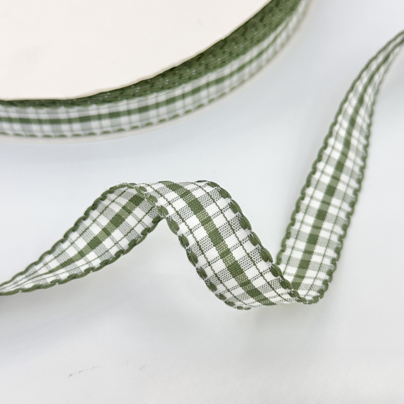 TEMU 1.5cm Olive Green Checkered Wavy Trim Ribbon 4.5 Meters, Gift Box Present Flower Packaging, Bow Hair Accessory, Suitable For Birthday, Party And