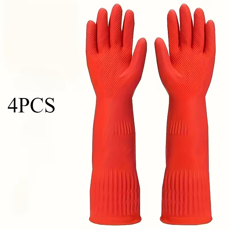 TEMU 4pcs High-quality And Ultra Long Anti Slip Cleaning Gloves Are, Reinforced, Soft, And Anti-static, Suitable For Bathroom, Car Cleaning, Kitchen,