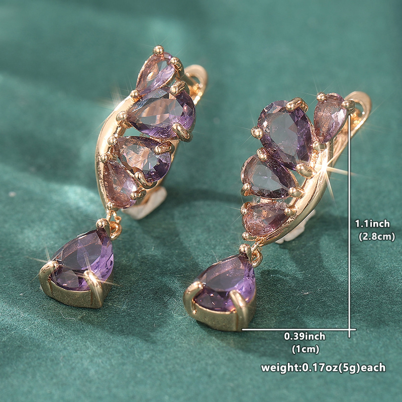 Rose Golden Amethyst Leaf Cluster U-Shaped Ear Cuffs for Women