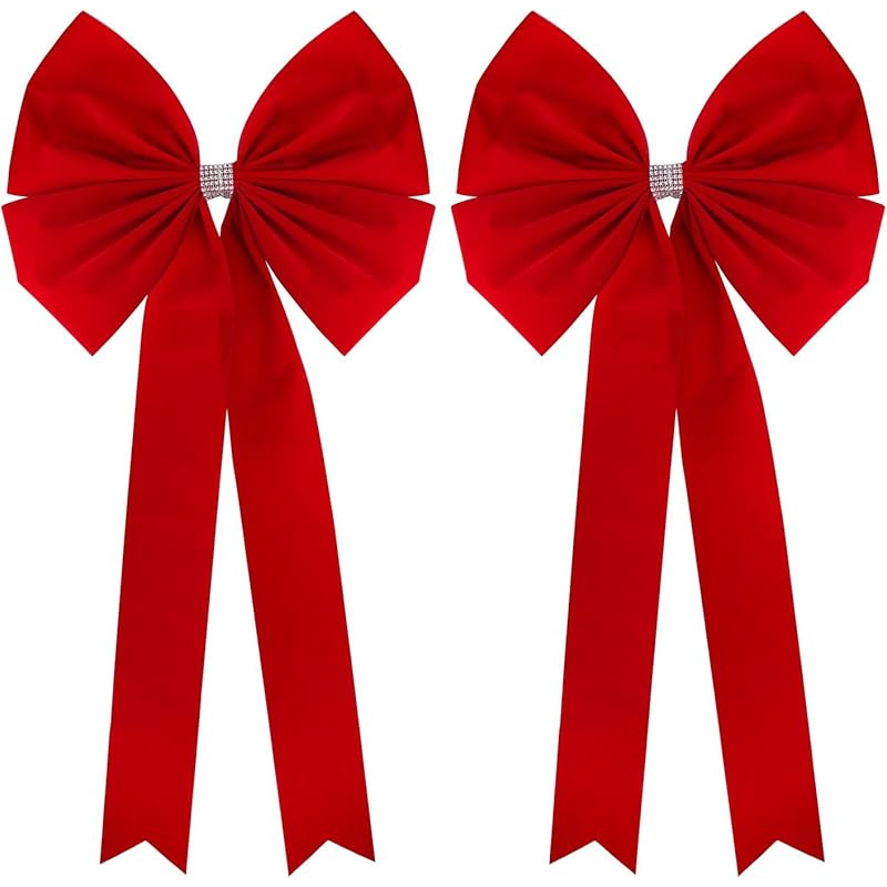TEMU 1/2pcs Extra Large Christmas Tree Decoration Bows 18 X Big Red Velvet Ribbon Gift Bows Christmas Home Decoration, Outdoor Indoor Car Decoration