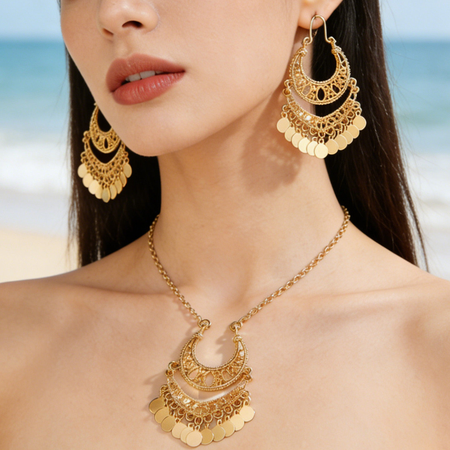 TEMU 2pcs Luxury European Ethnic Jewelry Necklace & - Hollow Carving Tassel Pendant Necklace Suitable For Women's Wedding Gifts, Banquets, Parties,