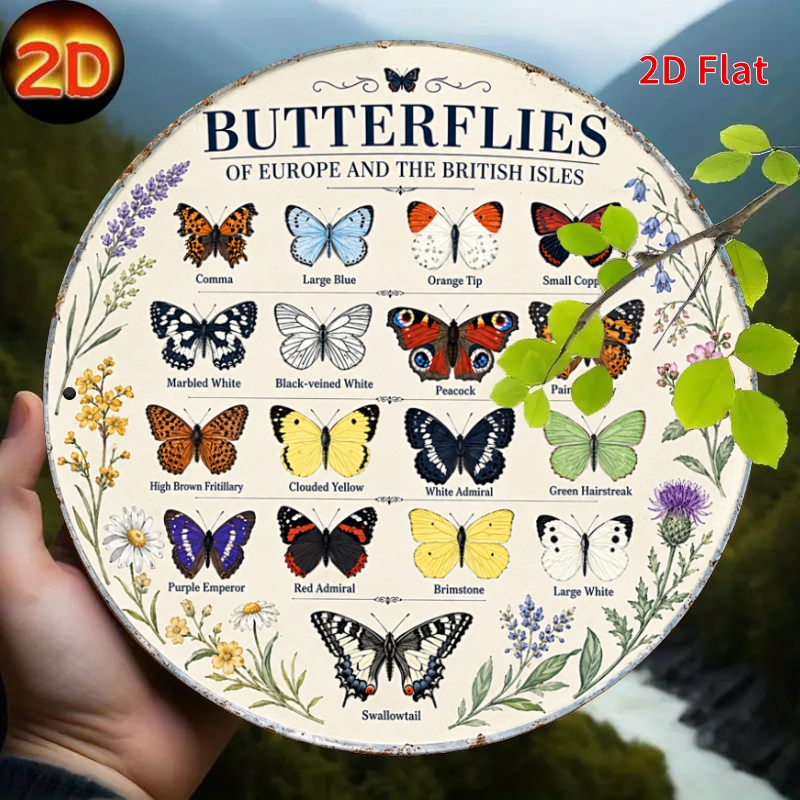 TEMU 2d Flat - [2dflat], 1pc 20x20cm- Nature Lover Decor, European British Butterflies Chart Metal Aluminum Tin Plaque, Educational Decorative Signs