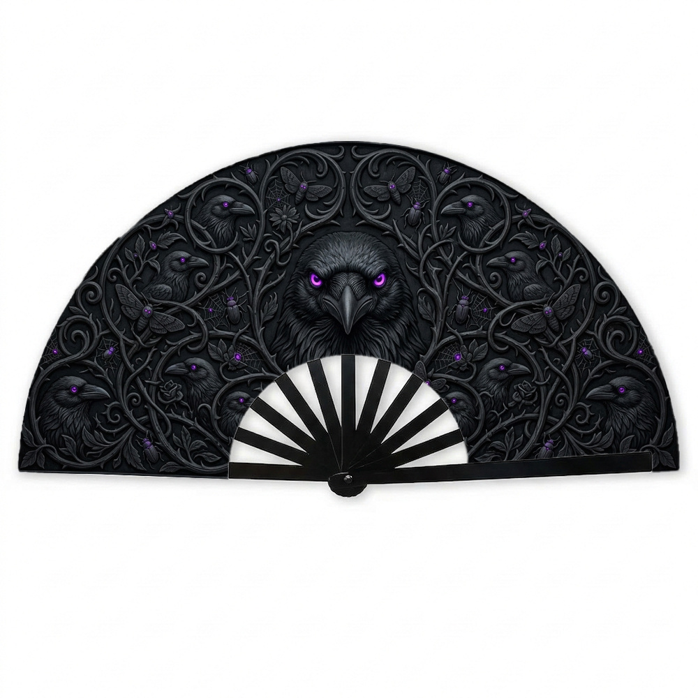 TEMU 1pc Gothic Dark Handheld Fan With Black & - Foldable Suitable For Stage Shows, Parties, Weddings, Cosplay - Elegant Gothic Accessory For,