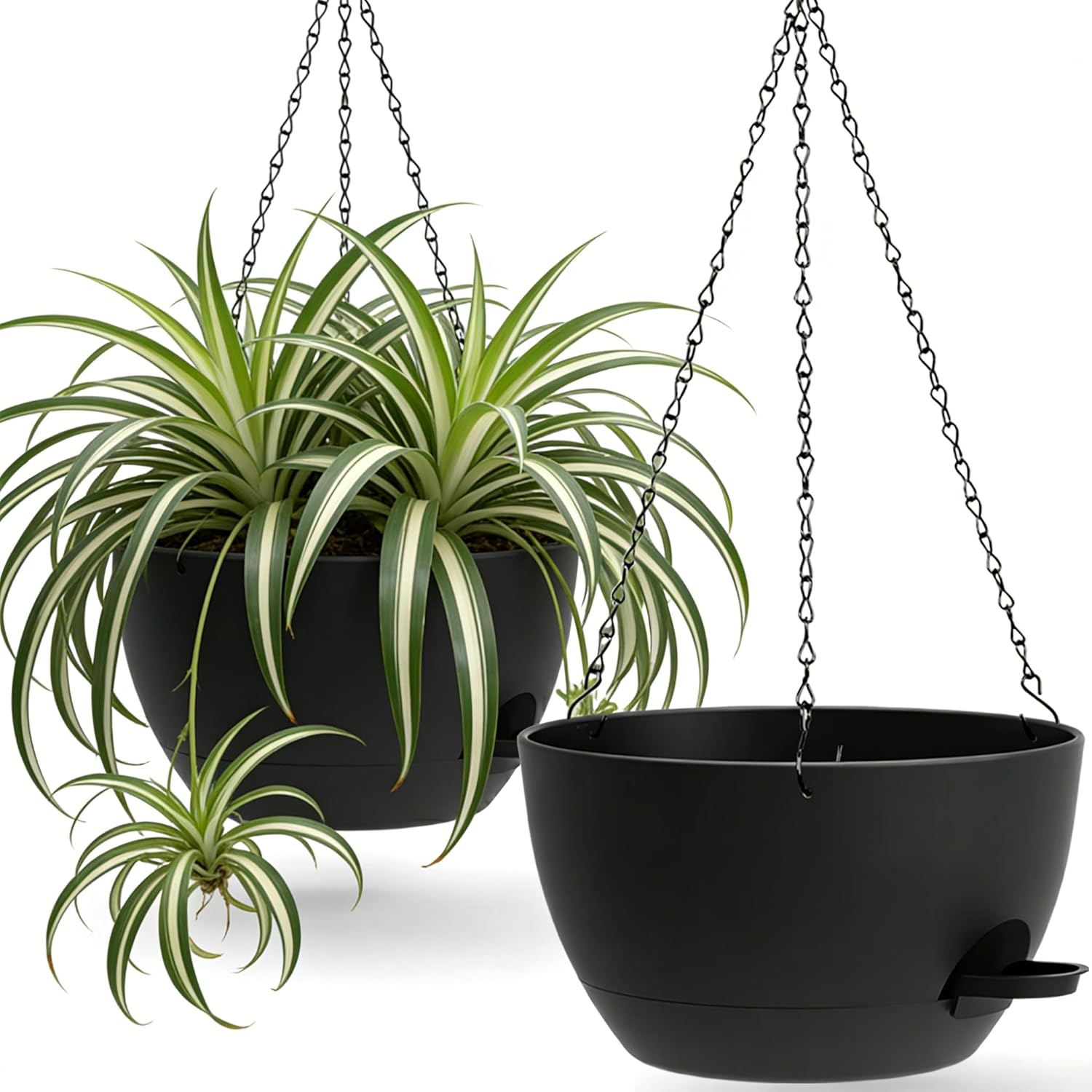 13 Inch 2-pack Large Self-watering Hanging Planters For Indoor Outdoor Plants, Removable 50 Oz Reservoir, Plastic Hanging Basket For Window Porch Garden Balcony, Black