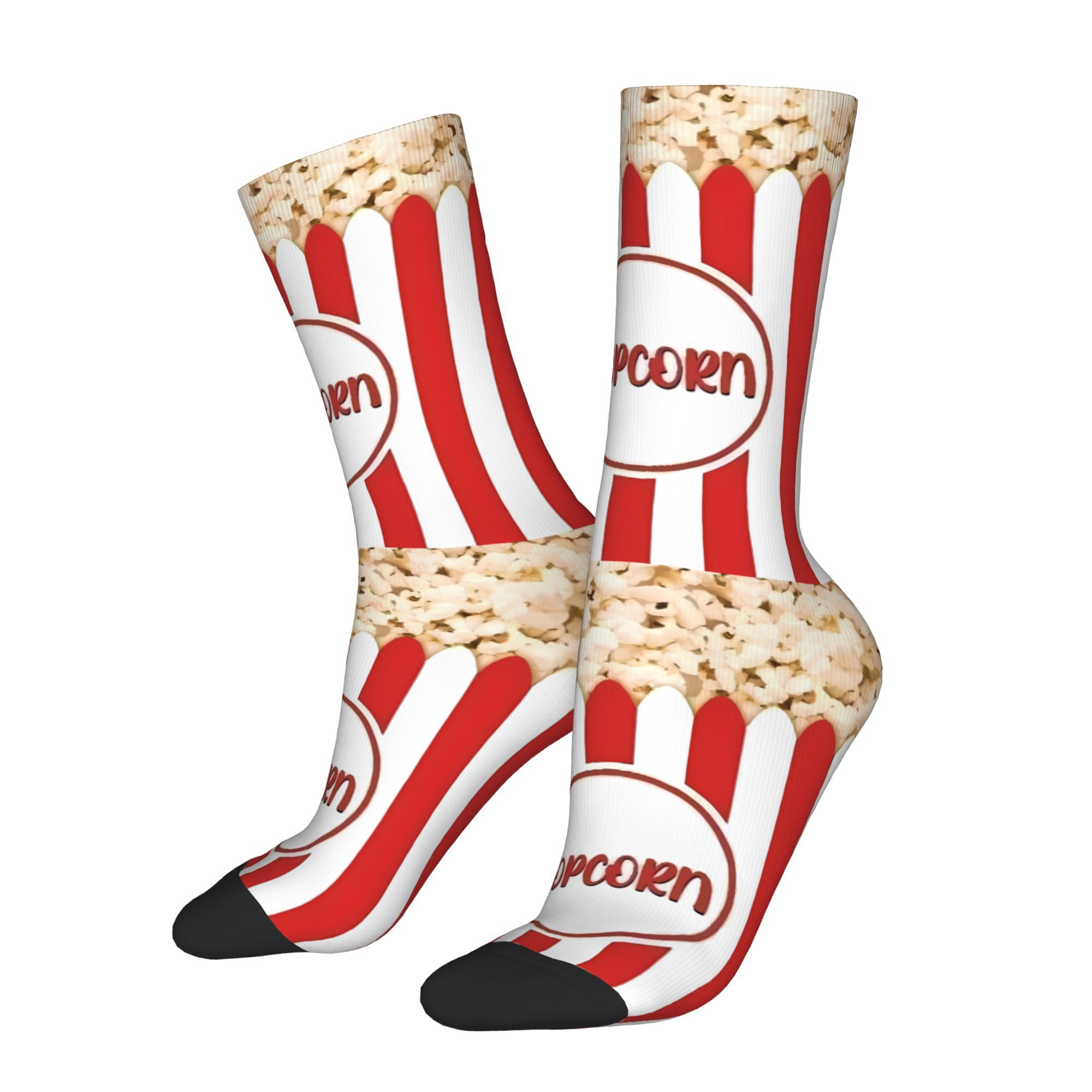 Image of 2d Print Design Cool Popcorn Pattern Men's Novelty Socks Mid-calf Socks Pattern Prints