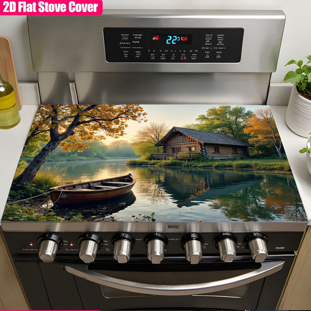 TEMU 1pc, 2d Flat Stove Top Cover For Electric Stove Cozy By Lake With Cooktop Replacement Parts Panels Coasters Trivets Kitchen Utensils & Supplies