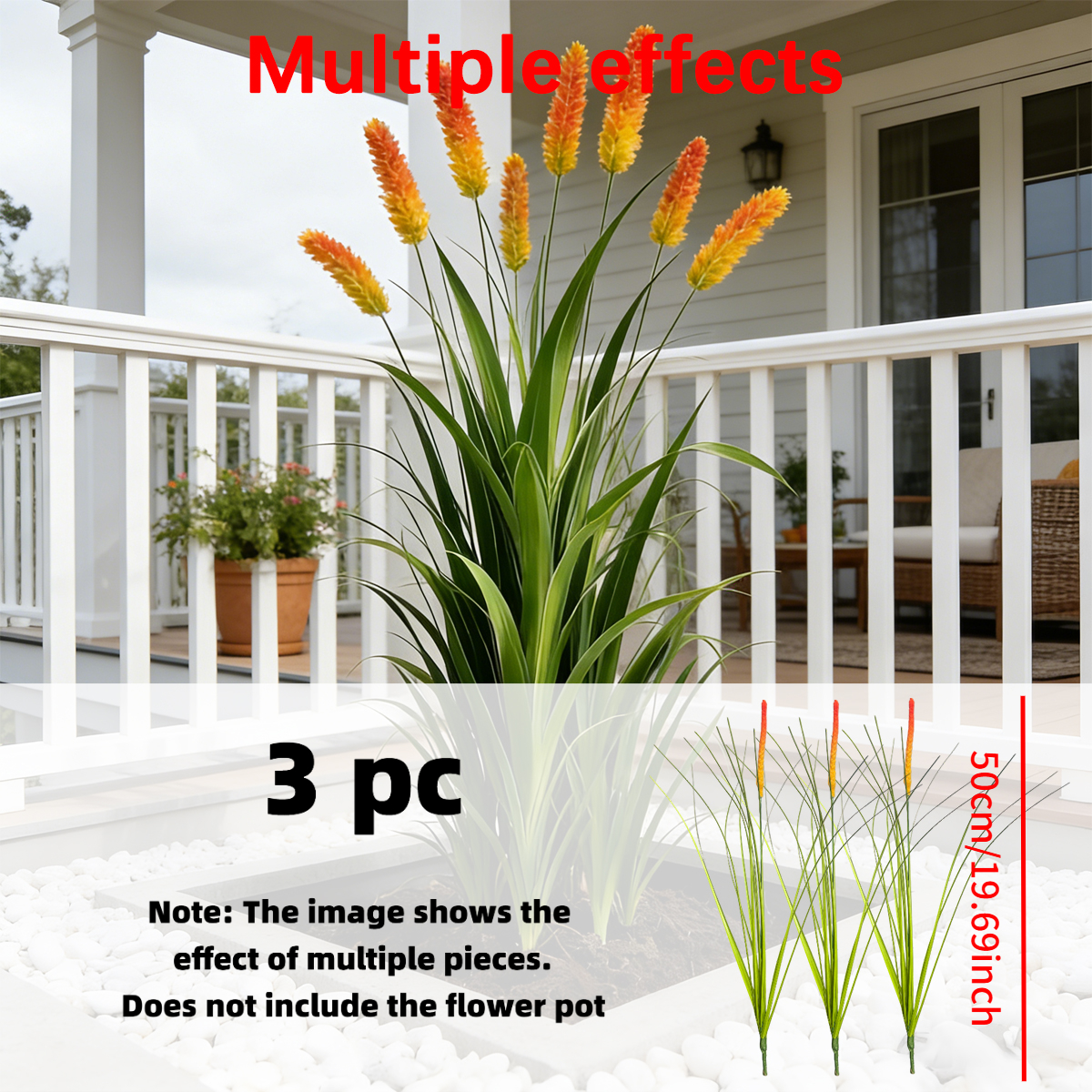 Image of 3 Large Artificial Reed Grass Stems, Fake For Indoor/outdoor Home Decor, Suitable For Wedding, Mother's Day, Father's Day Decoration (vase Not Included)